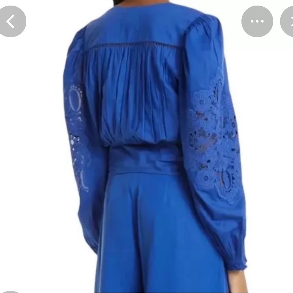 FARM Rio Embroidered Cotton Lace V-Neck pleated Blouse - Picture 2 of 11